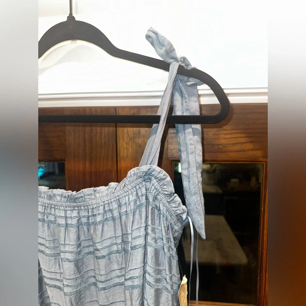 NWT Altar’d State Size Medium Blue‎ Textured Striped Tie Straps Dress - Picture 4 of 14